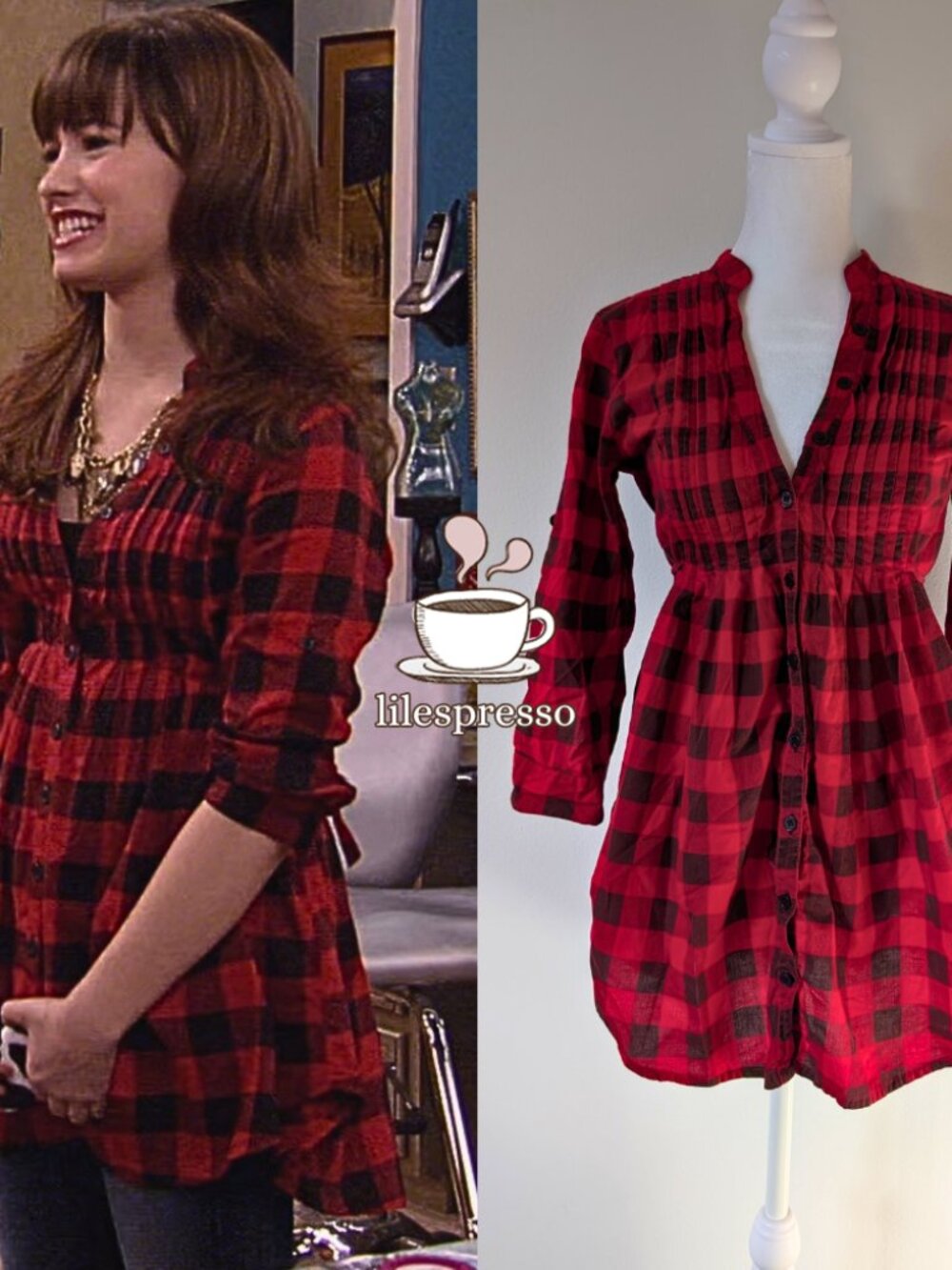 wet seal plaid 3/4 sleeve tie tunic ASO sonny munroe sonny with a chance (M)